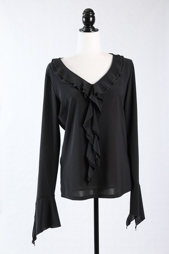[OP03703] Blusa M/L negra cuello pico con volantes