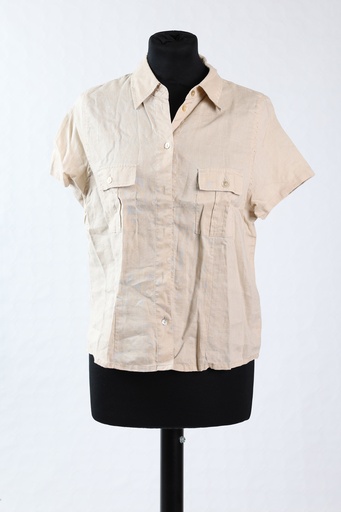 [OP03706] Camisa M/C beige de lino bolsillos delanteros