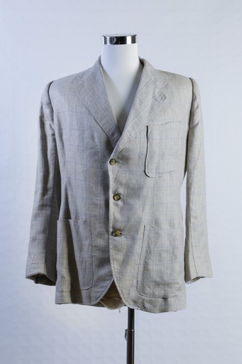 [OP03758] Americana lino beige con cuadros y raya azul