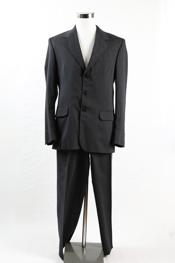 [OP03798] Traje negro rayas finas blanco