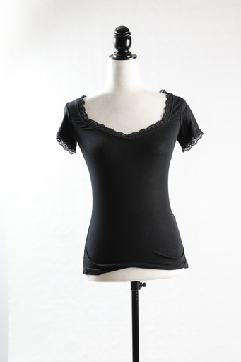 [OP04277] Camiseta interior negro manga corta con puntilla (D. Elvira)