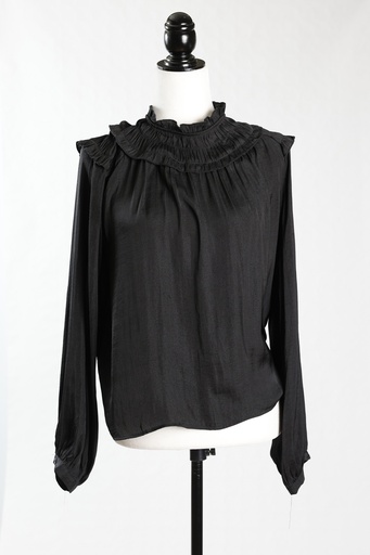 [OP04357] Blusa tejido satinado negro canesú fruncido(Criadas D.Elvira)