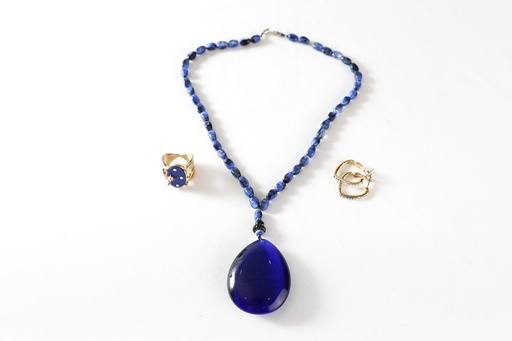 [OP04458] Conjunto bisutería colgante azul,anillo,pendientes (D.Anna)