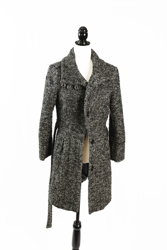[OP04557] Abrigo cheviot blanco y negro