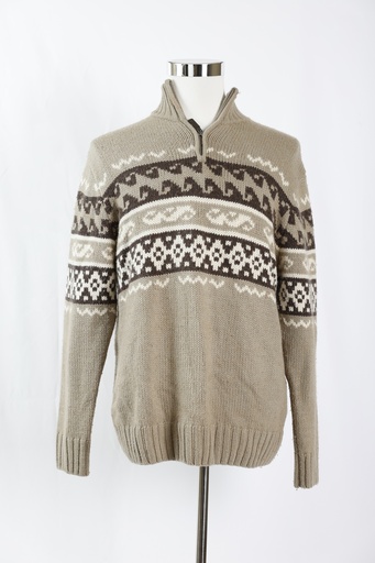 [OP04597] Jersey marrón claro con grecas horizontales cremallera