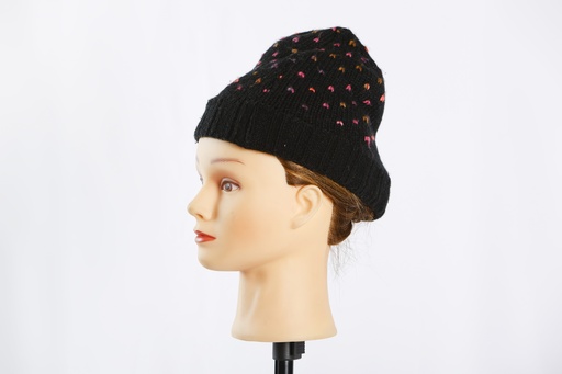[OP04628] Gorro de lana negro con detalles rosa