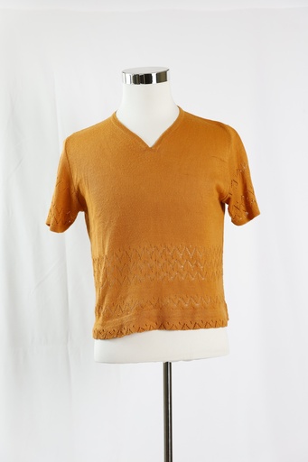 [OP04784] Camiseta punto escote pico naranja manga corta