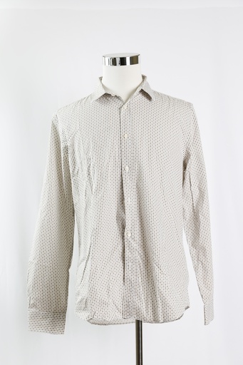 [OP04786] Camisa vestir blanca estampado marrón
