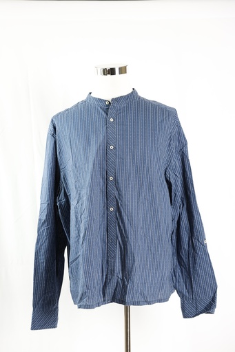 [OP04797] Camisa azul rayas blanco cuello mao