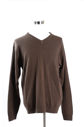 [OP04809] Jersey punto cuello pico marrón