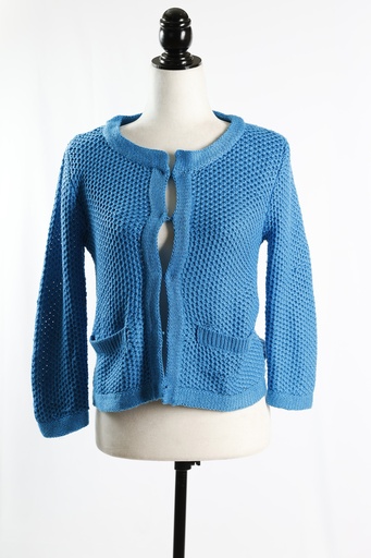 [OP04872] Chaqueta punto calado azul cuello blanco mujer