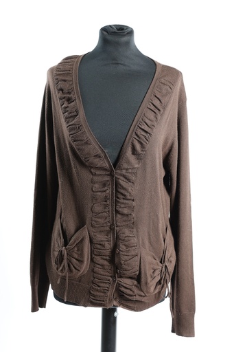 [OP04873] Chaqueta punto fino marrón oscuro con francés en delantero mujer
