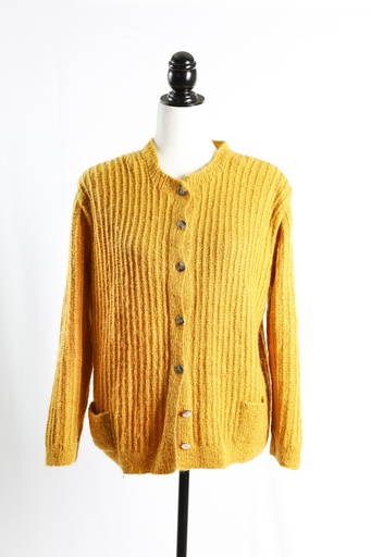 [OP04874] Chaqueta punto amarillo varillada con botones dorados mujer