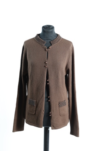 [OP04879] Chaqueta punto marrón oscuro con abalorios