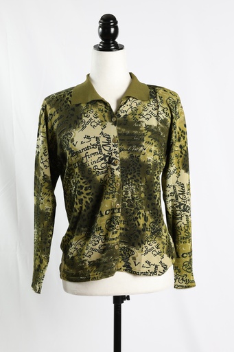 [OP04898] Chaqueta punto fino estampado letras negro y tonos verde