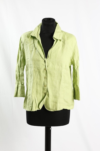 [OP04903] Blusa lino verde manga larga botones escote pico