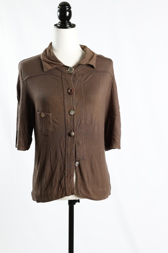 [OP04906] Blusa algodón marrón manga corta botones