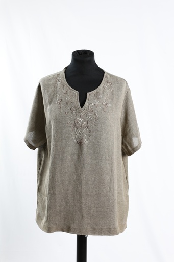 [OP04909] Blusa manga corta marrón estampado cuello
