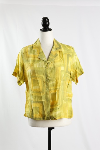 [OP04915] Blusa verde estampada manga corta botones