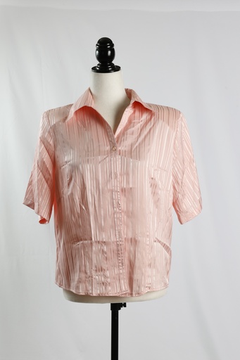 [OP04920] Blusa rosa devoré varillada manga corta botones, hombreras