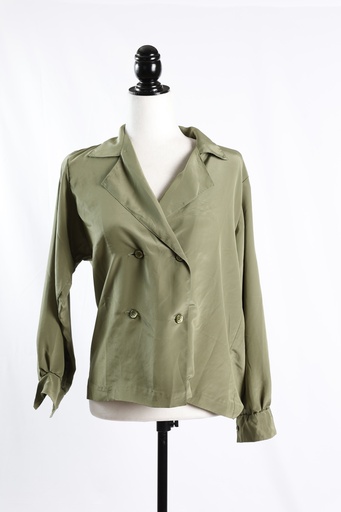 [OP04924] Blusa seda manga larga, doble abotonadura verde
