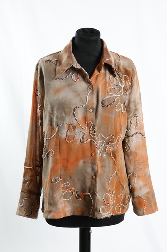 [OP04933] Blusa marrón adornos hilos, manga larga, botones