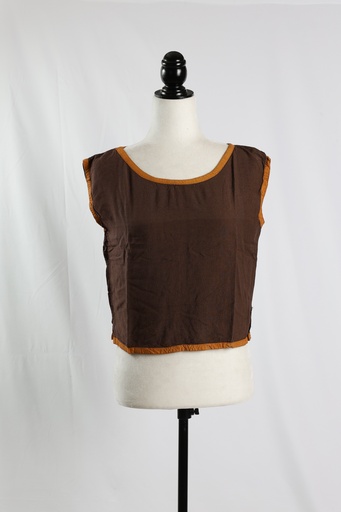 [OP04944] Blusa sin mangas marrón ribete naranja