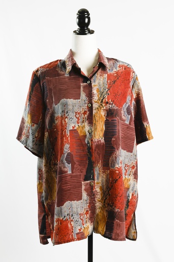 [OP04947] Camisa manga corta satén estampado tonos granate