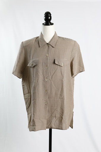 [OP04953] Camisa manga corta cuadros pequeños marrón y crudo