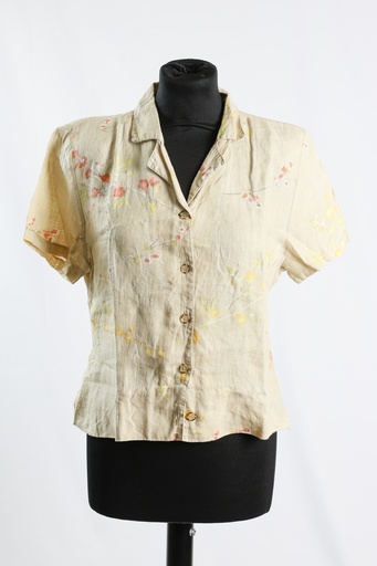 [OP04954] Camisa lino camel flores colores manga corta botones