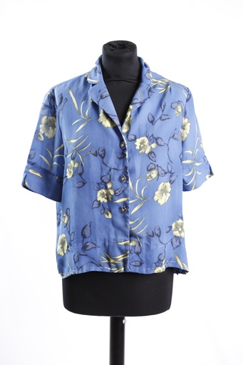 [OP04961] Camisa manga corta azul estampado floral amarillo