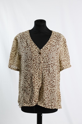 [OP04963] Camisa manga corta marrón estampado floral crudo