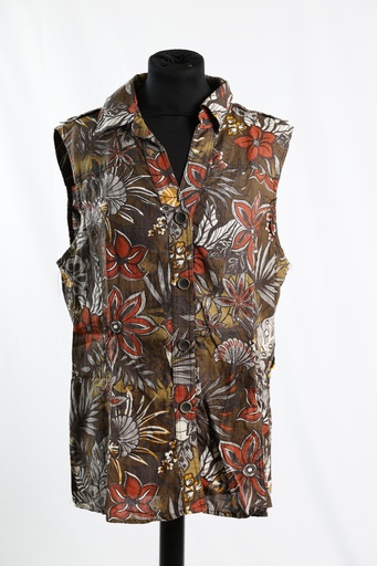 [OP04965] Camisa estampado floral sin mangas marrón, amarillo, naranja