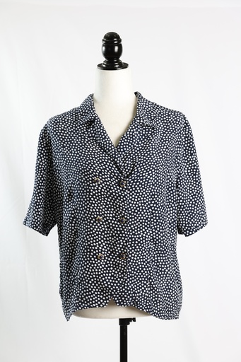 [OP04966] Camisa manga corta azul marino lunares blanco, doble abotonadura