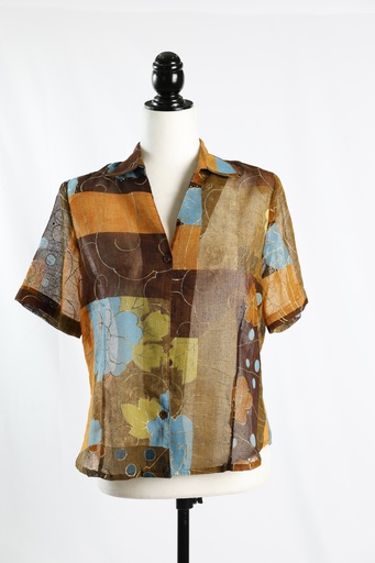 [OP04968] Camisa manga corta gasa estampados varios colores; azul, marrón, naranja