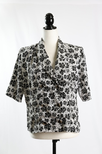[OP04970] Camisa manga corta estampado floral blanco y negro doble abotonadura