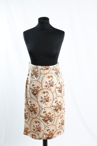 [OP05010] Falda satén estampado floral naranja claro cintura rota