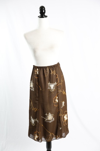 [OP05035] Falda gasa marrón estampado beige cintura elástica