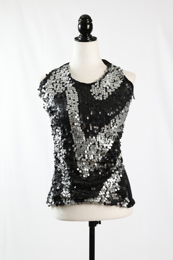 [OP05119] Camiseta tirantes cuello lentejuelas negro y plateado elástica