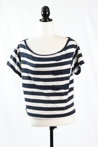 [OP05132] Camiseta manga corta cuello barco rayas azul marino y blanco+lazos