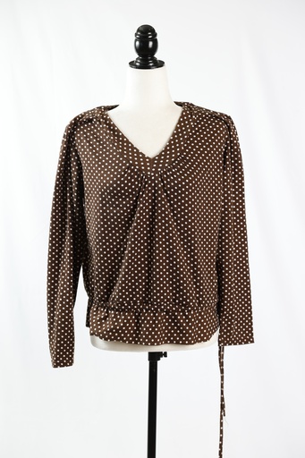 [OP05136] Camiseta marrón con lunar blanco  manga larga cuello pico
