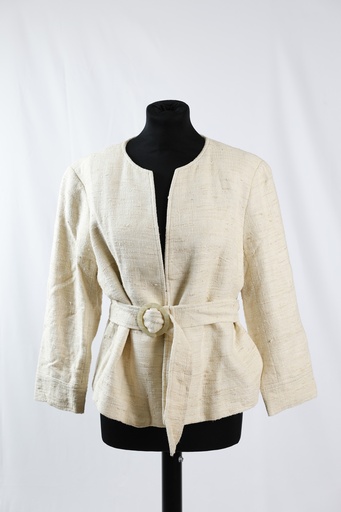 [OP05196] Chaqueta lino cuello mao camel con cinturón