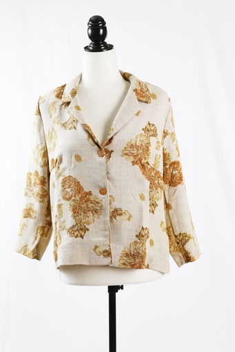 [OP05199] Chaqueta americana lino estampada flores camel