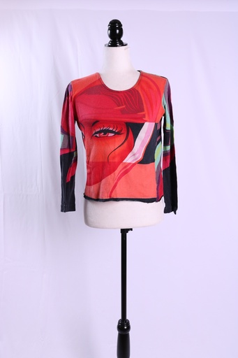 [OP05346] Camiseta manga larga rojo estampado cuello redondo