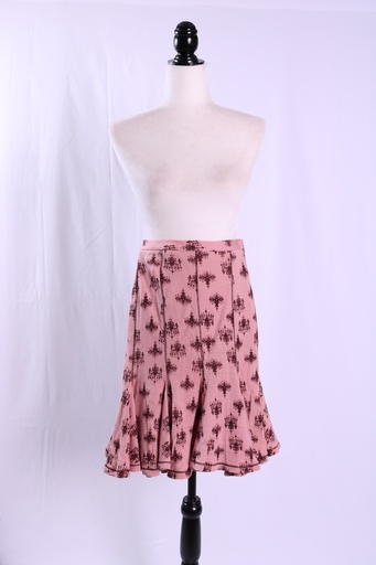 [OP05350] Falda rosa con godets y estampado morado