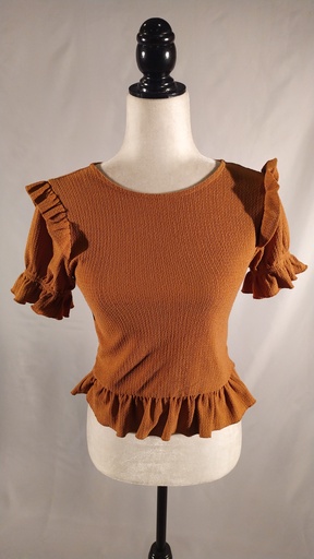 [OP05433] Blusa punto marrón volante (Ángela)