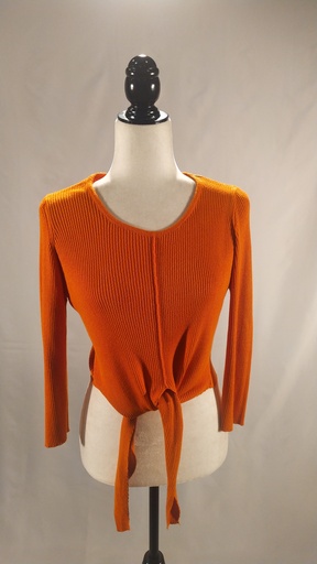 [OP05513] Jersey punto canalé naranja anudado cintura