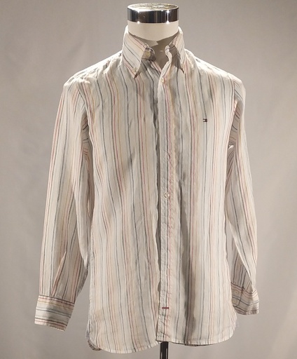 [OP05516] Camisa blanca con rayas verticales de colores