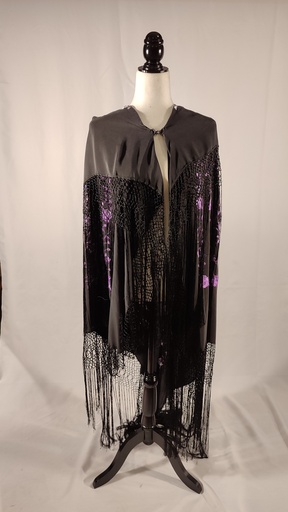 [OP05651] Mantón de manila negro con bordados flores morado