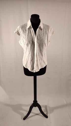 [OP05689] Camisa blanco mujer sin mangas con flores bordadas